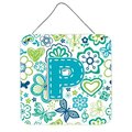 Micasa Letter P Flowers And Butterflies Teal Blue Wall and Door Hanging Prints MI759241